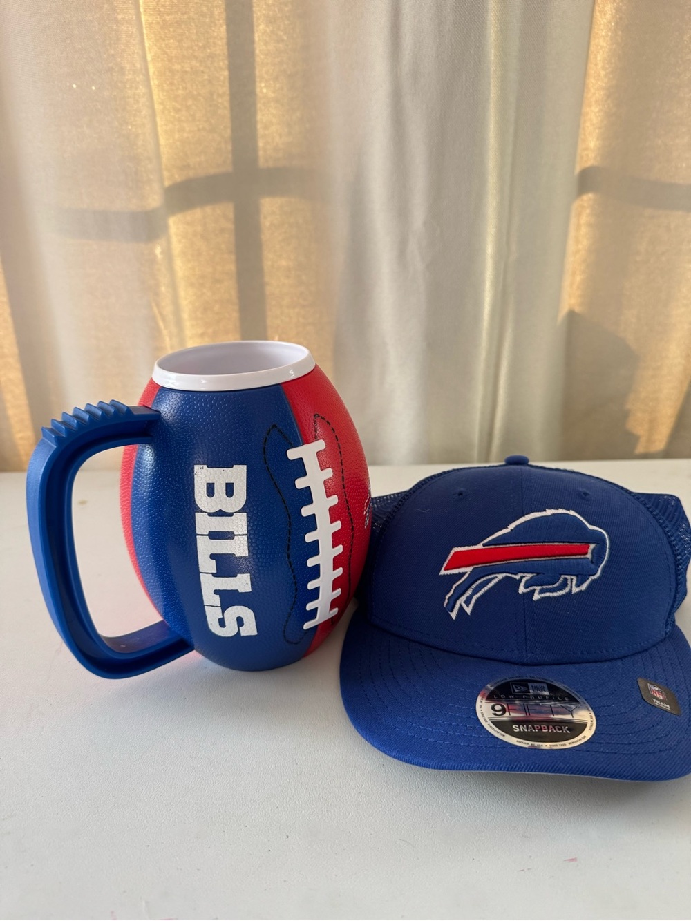 Buffalo Bills Blue and Red Football Mug with Matching Blue Cap